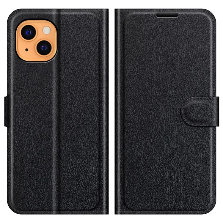 For iPhone 13 Case Litchi Texture Shockproof Leather Wallet Phone Cover - Black-Cellmalls