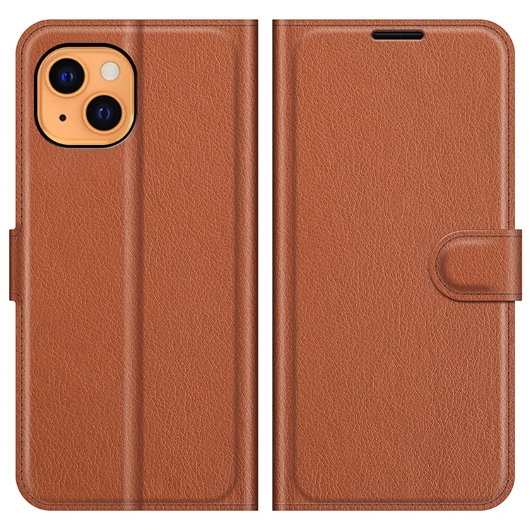 For iPhone 13 Case Litchi Texture Shockproof Leather Wallet Phone Cover - Black-Cellmalls