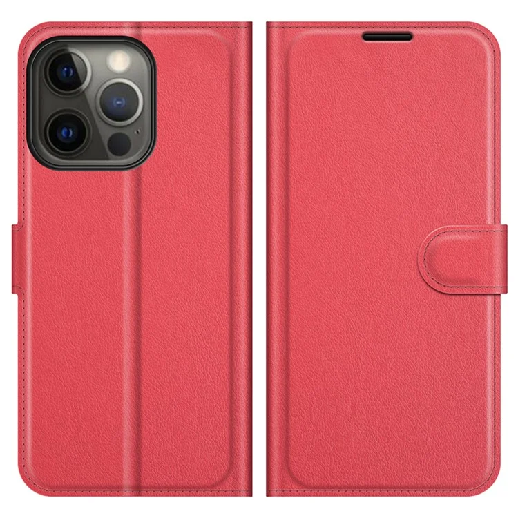 Litchi Skin Leather Wallet Well-protected Mobile Phone Cover Case with Stand for iPhone 13 Pro 6.1 inch - Black-Cellmalls