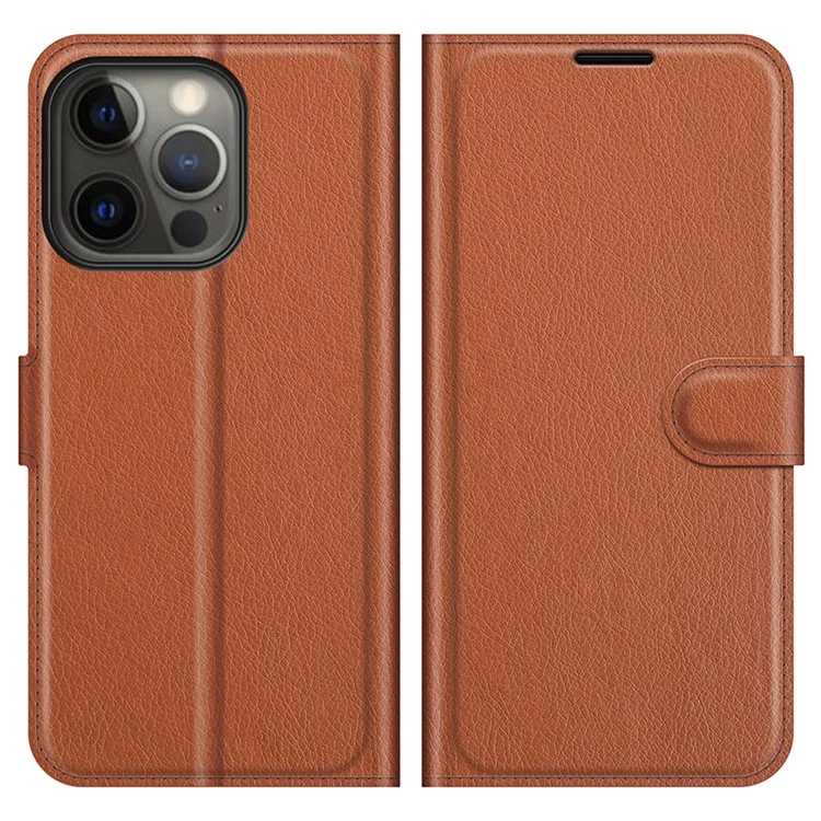 Litchi Skin Leather Wallet Well-protected Mobile Phone Cover Case with Stand for iPhone 13 Pro 6.1 inch - Black-Cellmalls