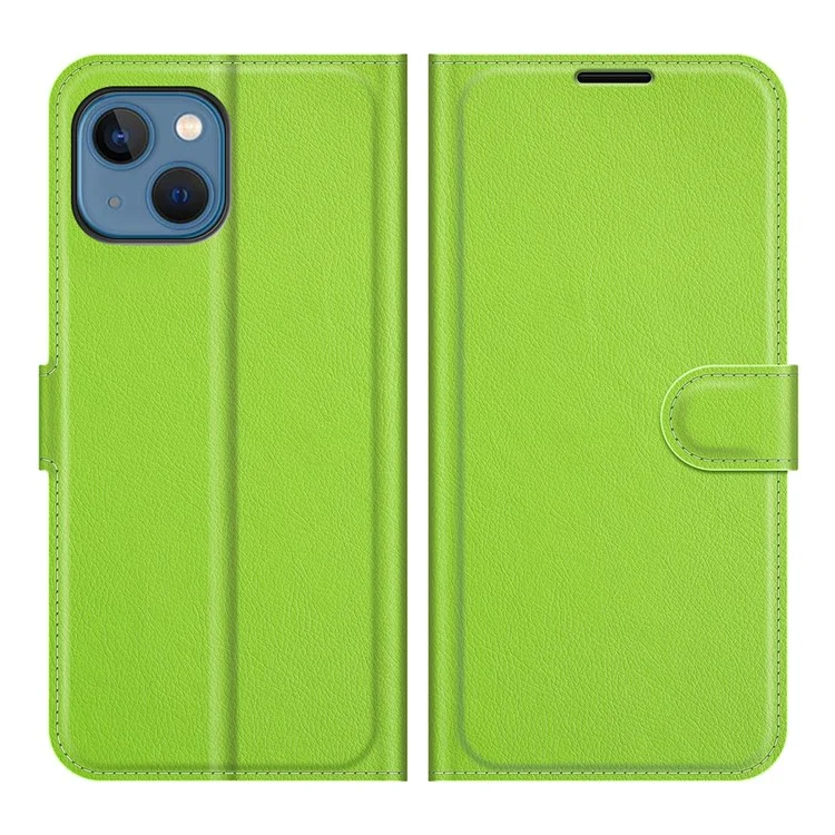 Full Protective Litchi Skin Leather Wallet Case Mobile Phone Stand Case Cover for iPhone 13 mini 5.4 inch - Black-Cellmalls