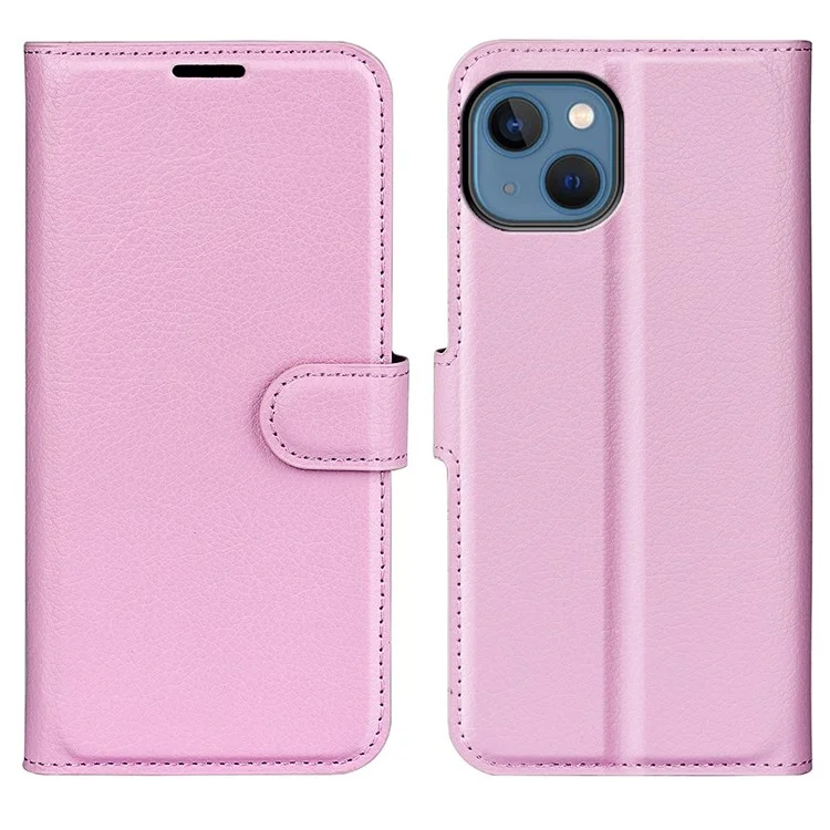 For iPhone 14 Plus 6.7 inch Litchi Texture PU Leather Collision Resistant Stand Flip Cover Full Protective Wallet Phone Case - Pink-Cellmalls