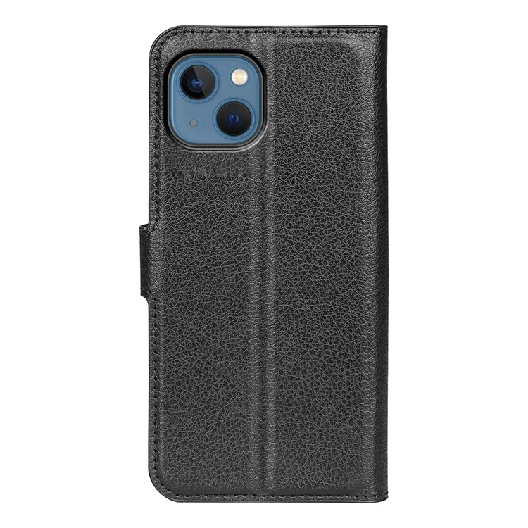 For iPhone 14 6.1 inch PU Leather Wallet Phone Case Litchi Texture Stand All-inclusive Protection Shell - Black-Cellmalls