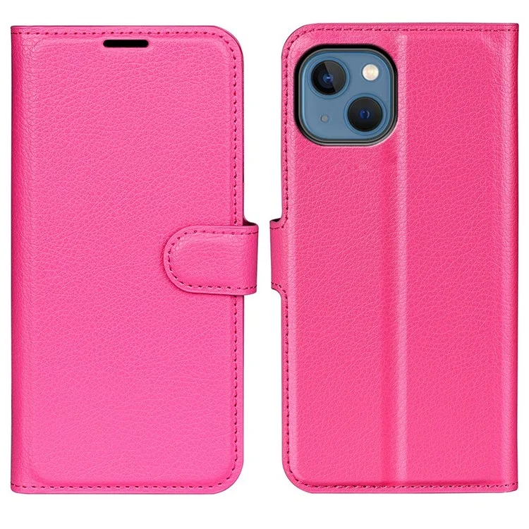 For iPhone 14 Plus 6.7 inch Litchi Texture PU Leather Collision Resistant Stand Flip Cover Full Protective Wallet Phone Case - Pink-Cellmalls
