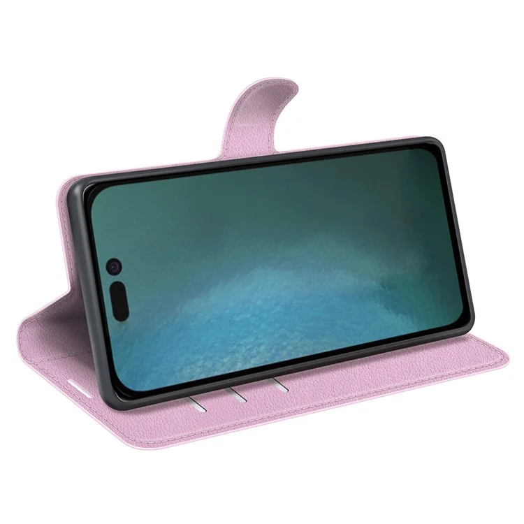 For iPhone 14 Plus 6.7 inch Litchi Texture PU Leather Collision Resistant Stand Flip Cover Full Protective Wallet Phone Case - Pink-Cellmalls
