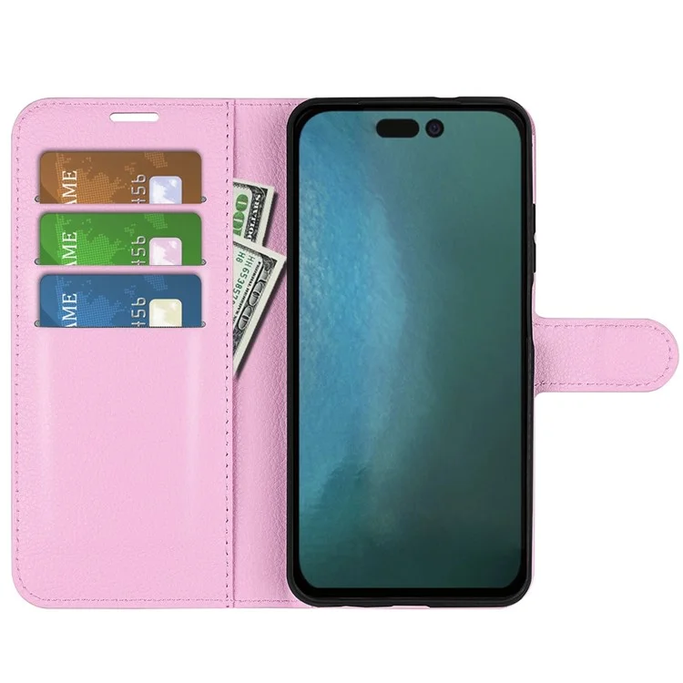 For iPhone 14 Plus 6.7 inch Litchi Texture PU Leather Collision Resistant Stand Flip Cover Full Protective Wallet Phone Case - Pink-Cellmalls