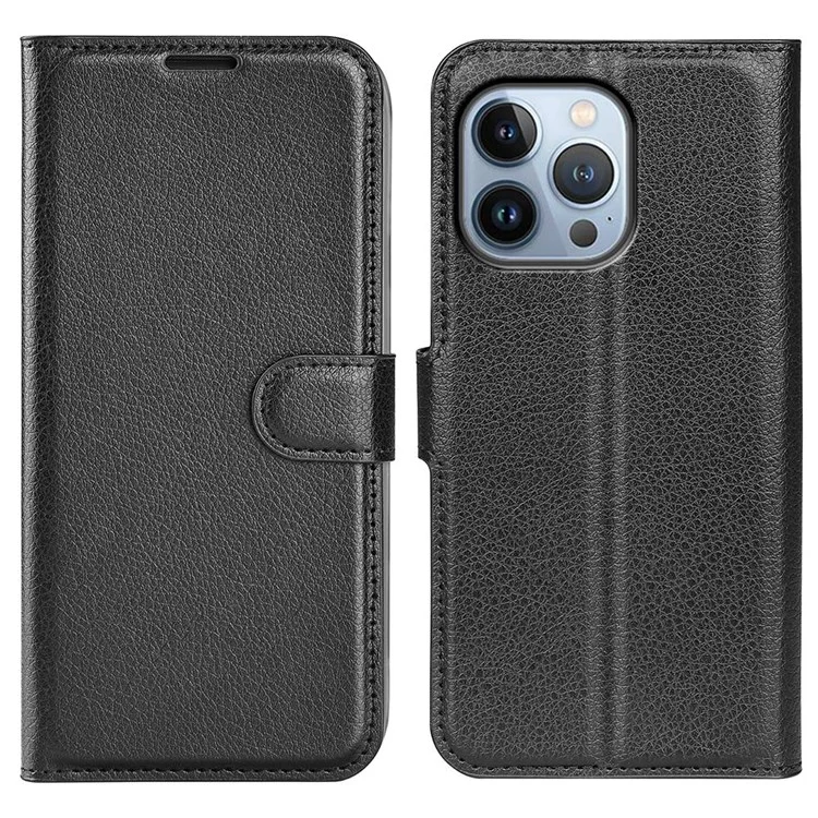 For iPhone 14 Pro 6.1 inch Litchi Texture PU Leather Stand Flip Cover Anti-Scratch Full Protective Wallet Phone Case - Black-Cellmalls