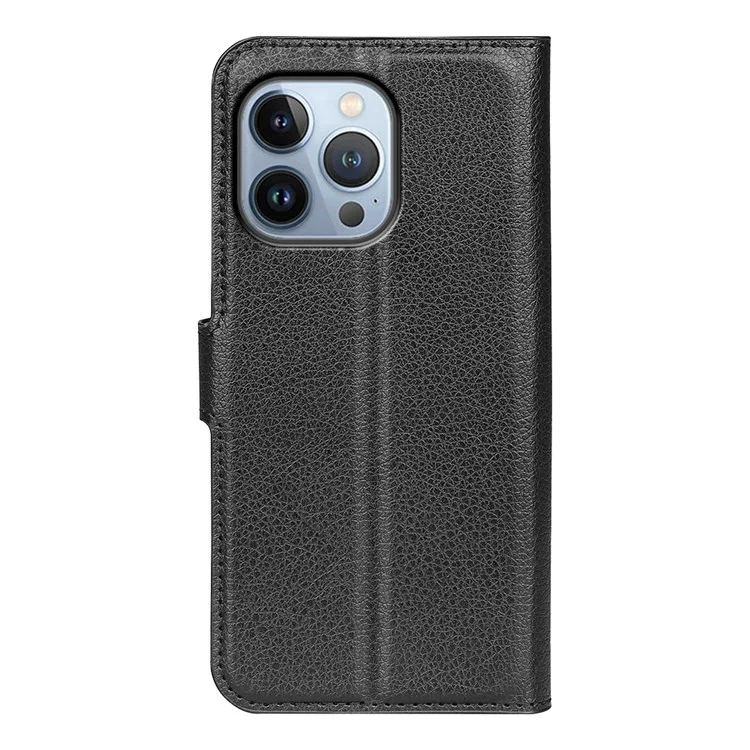 For iPhone 14 Pro 6.1 inch Litchi Texture PU Leather Stand Flip Cover Anti-Scratch Full Protective Wallet Phone Case - Black-Cellmalls