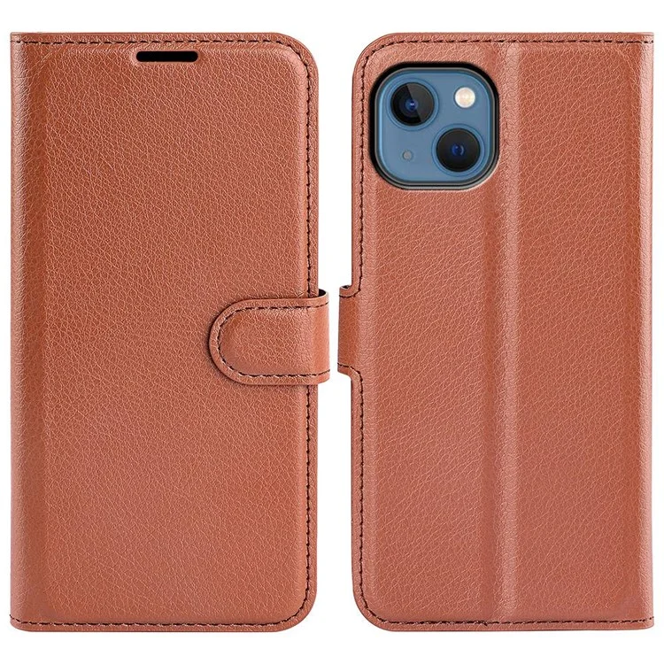 For iPhone 14 6.1 inch PU Leather Wallet Phone Case Litchi Texture Stand All-inclusive Protection Shell - Black-Cellmalls