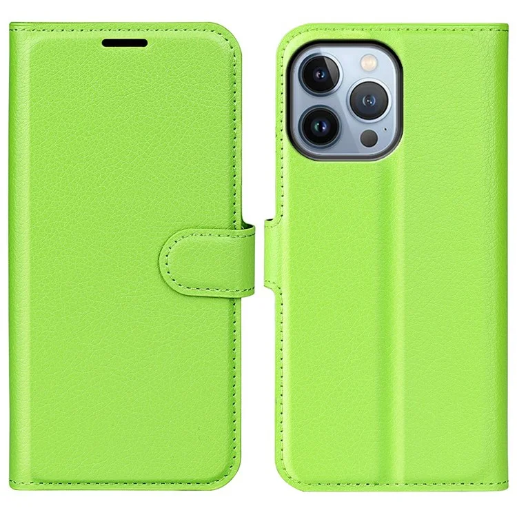 For iPhone 14 Pro 6.1 inch Litchi Texture PU Leather Stand Flip Cover Anti-Scratch Full Protective Wallet Phone Case - Black-Cellmalls