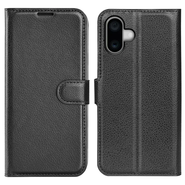 For iPhone 16 Case Wallet Leather Phone Cover Litchi Texture - Brown-Cellmalls