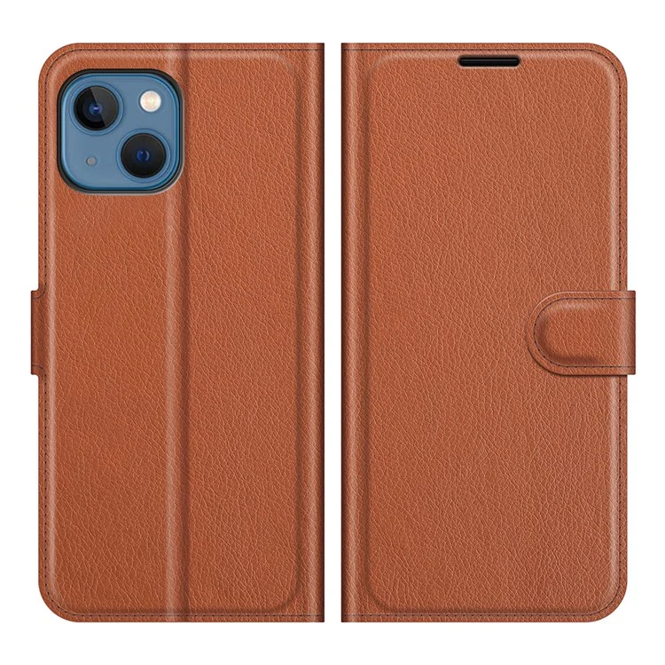 Full Protective Litchi Skin Leather Wallet Case Mobile Phone Stand Case Cover for iPhone 13 mini 5.4 inch - Black-Cellmalls