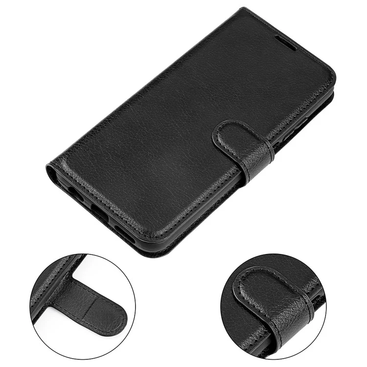 For iPhone 15 PU Leather Litchi Texture Stand Phone Case Wallet Flip Phone Cover - Black-Cellmalls