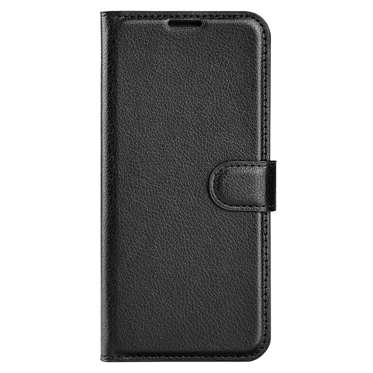 For iPhone 15 PU Leather Litchi Texture Stand Phone Case Wallet Flip Phone Cover - Black-Cellmalls