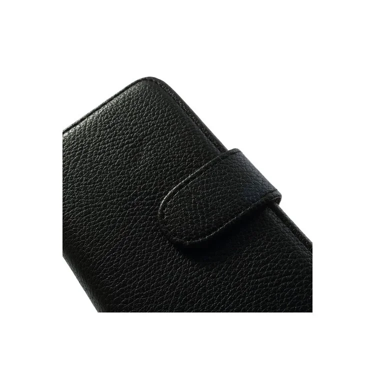 Litchi Skin Leather Card Holder Case w/ Stand for iPhone SE 5s 5 - Black-Cellmalls