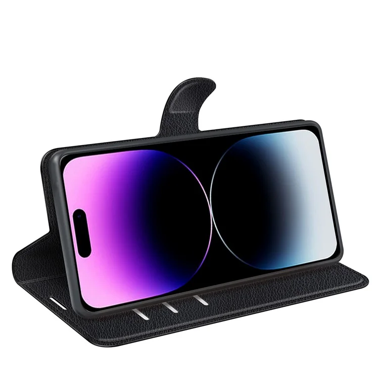 For iPhone 15 Pro Max Anti-Scratch Litchi Texture Phone Cover Wallet Flip PU Leather Phone Case - Black-Cellmalls