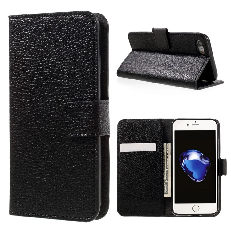 Litchi Skin Leather Wallet Stand Case for iPhone 7/8/SE (2020)/SE (2022) - Black-Cellmalls