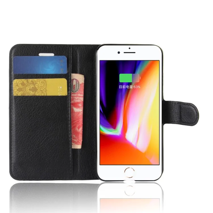 Stand Feature Litchi Skin PU Leather Wallet Magnetic Protective Cover for iPhone 7 / 8 4.7 inch / SE (2020) / SE (2022) - Black-Cellmalls