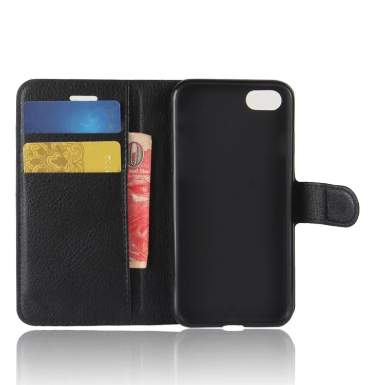 Stand Feature Litchi Skin PU Leather Wallet Magnetic Protective Cover for iPhone 7 / 8 4.7 inch / SE (2020) / SE (2022) - Black-Cellmalls