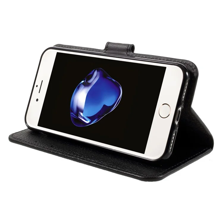 Litchi Skin Leather Wallet Stand Case for iPhone 7/8/SE (2020)/SE (2022) - Black-Cellmalls