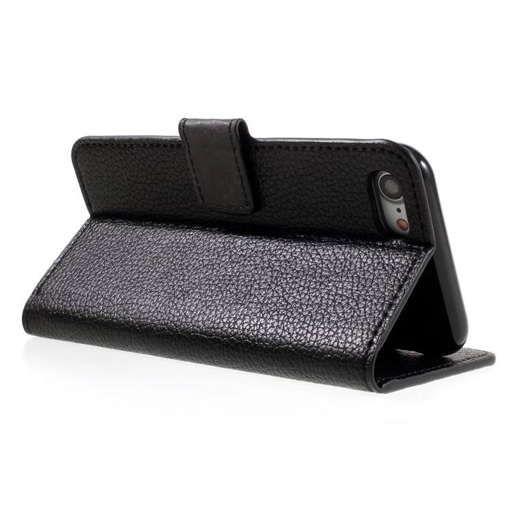Litchi Skin Leather Wallet Stand Case for iPhone 7/8/SE (2020)/SE (2022) - Black-Cellmalls