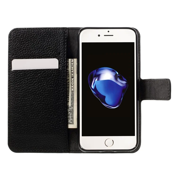 Litchi Skin Leather Wallet Stand Case for iPhone 7/8/SE (2020)/SE (2022) - Black-Cellmalls
