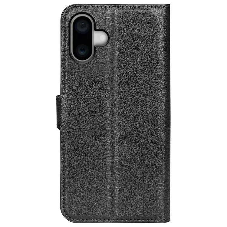 For iPhone 16 Plus Case Litchi Texture Leather Phone Cover Horizontal Viewing Stand - Black-Cellmalls