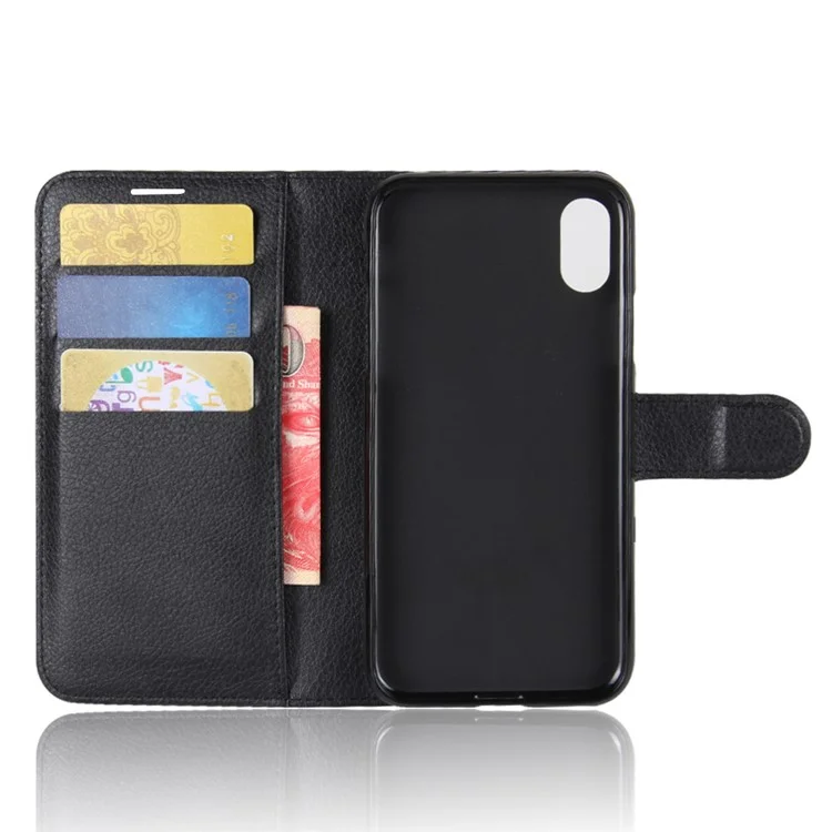 For iPhone Xs / X 5.8 inch Litchi Skin PU Leather Wallet Stand Protective Cell Phone Shell - Black-Cellmalls