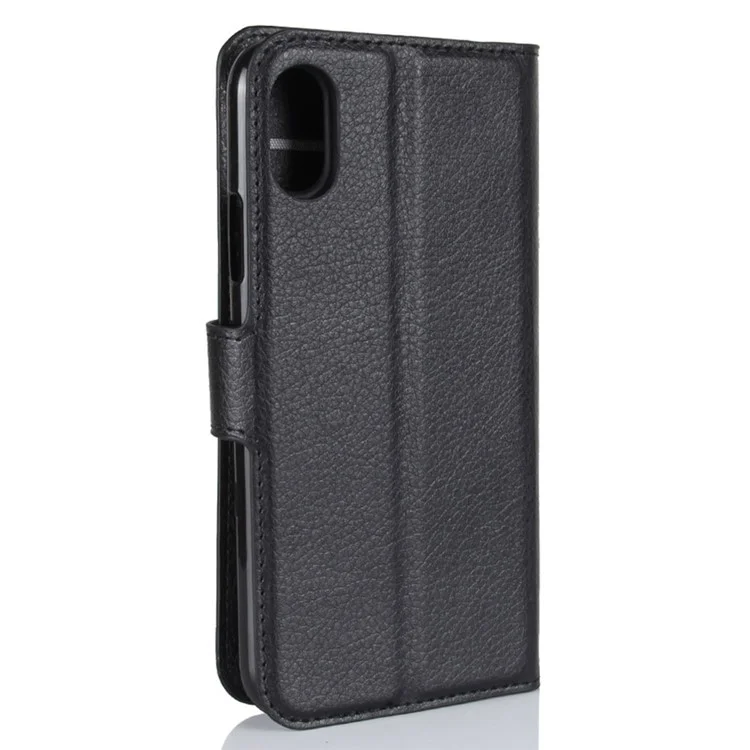 For iPhone Xs / X 5.8 inch Litchi Skin PU Leather Wallet Stand Protective Cell Phone Shell - Black-Cellmalls