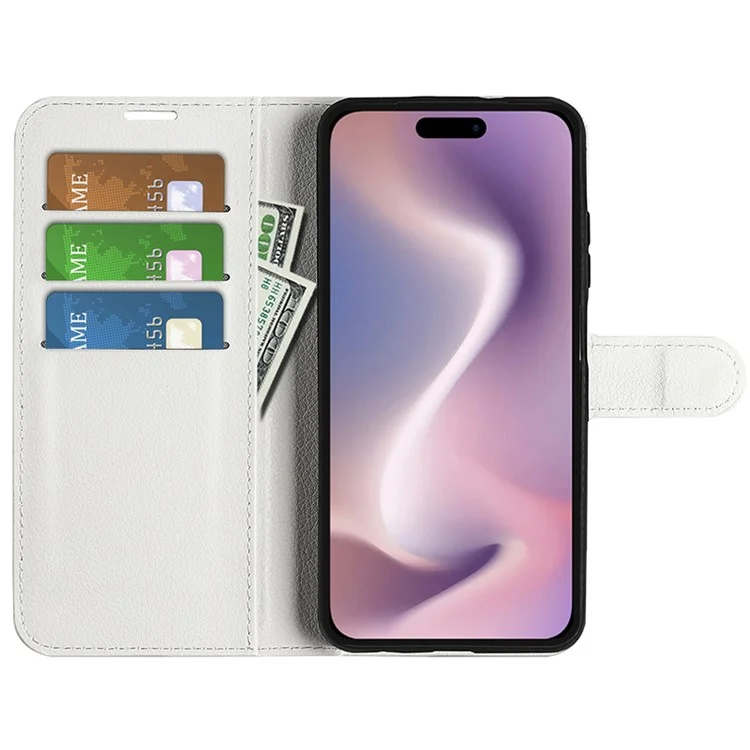 For iPhone 16 Pro Max Wallet Case Litchi Texture Phone Leather Cover - White-Cellmalls