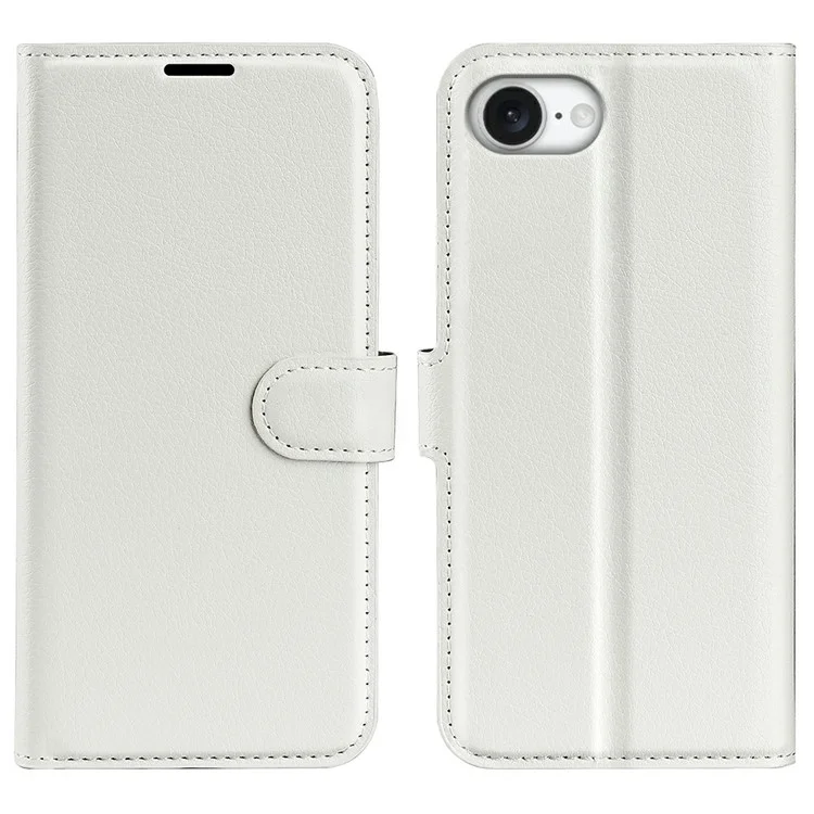 For iPhone 16e Case Litchi Texture Shockproof Leather Wallet Phone Cover - White-Cellmalls