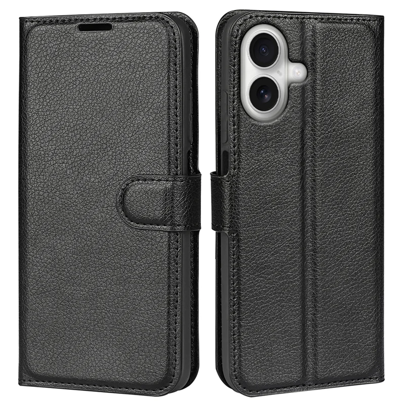 For iPhone 17 Case Litchi Texture Shockproof Leather Wallet Phone Cover - Black-Cellmalls