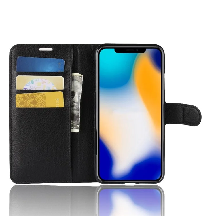 Litchi Texture Wallet Stand Leather Protective Phone Case for iPhone XS Max 6.5 inch - Black-Cellmalls