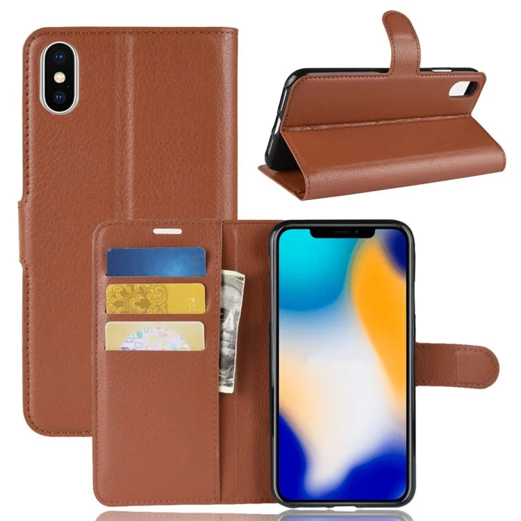 Litchi Texture Wallet Stand Leather Protective Phone Case for iPhone XS Max 6.5 inch - Black-Cellmalls