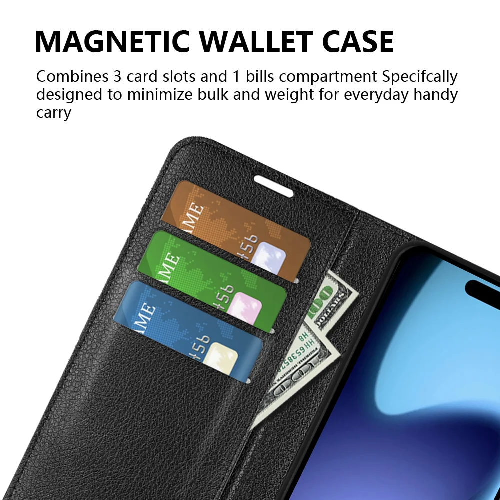 For iPhone 17 Air Case Litchi Texture Shockproof Leather Wallet Phone Cover - Black-Cellmalls