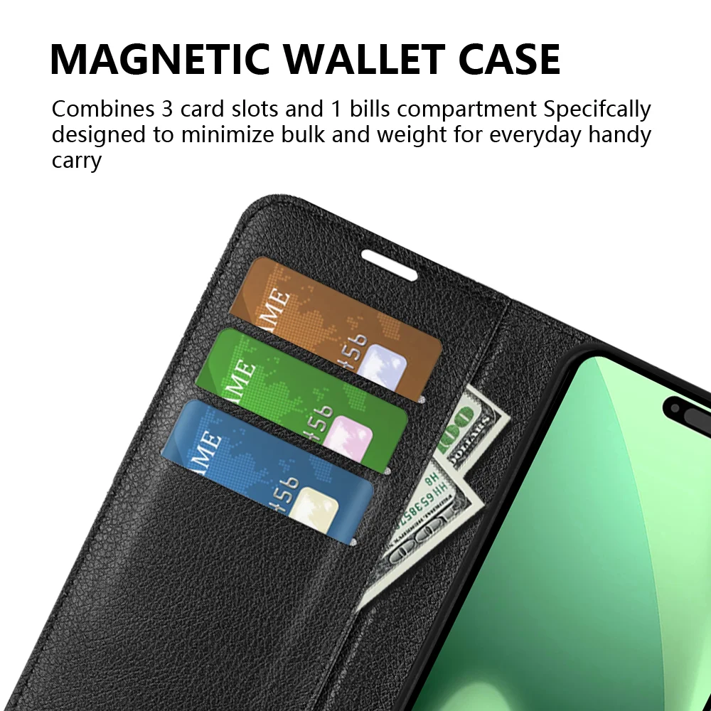 For iPhone 17 Pro Case Litchi Texture Shockproof Leather Wallet Phone Cover - Black-Cellmalls