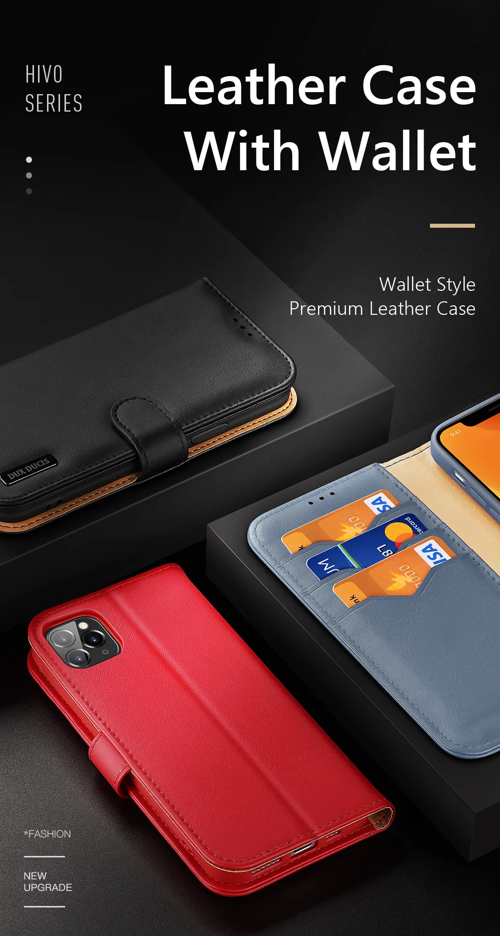 DUX DUCIS Hivo Series Split Leather Phone Wallet Stand Cover Flip Case for iPhone 11 Pro - Blue-Cellmalls