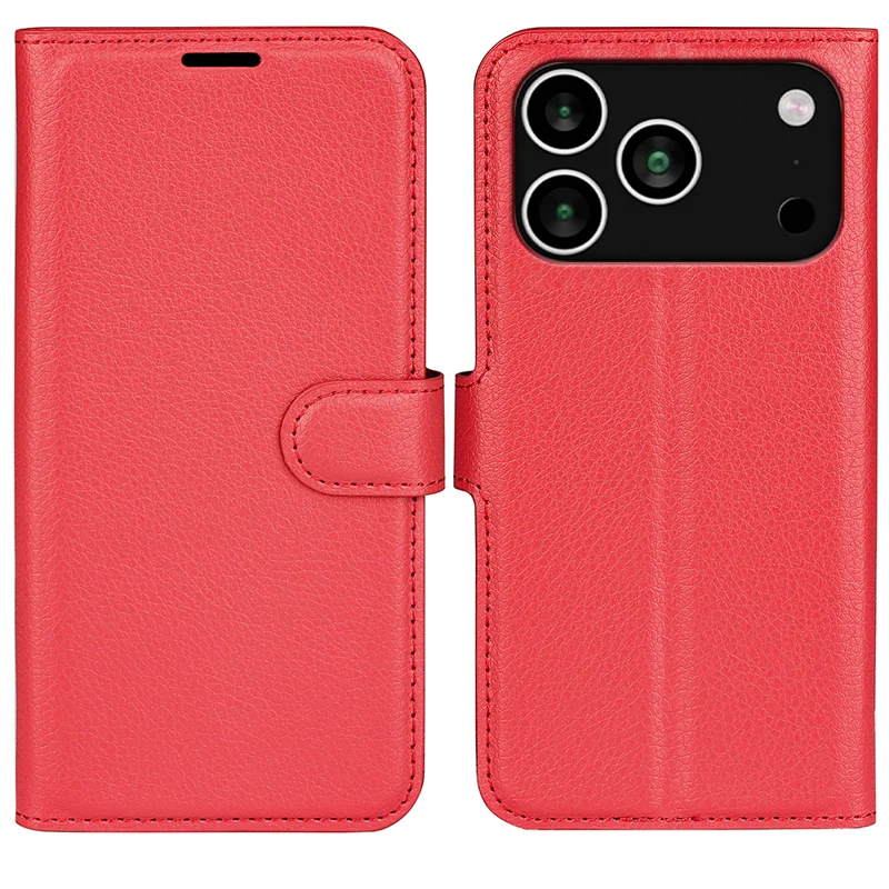 For iPhone 17 Pro Case Litchi Texture Shockproof Leather Wallet Phone Cover - Black-Cellmalls