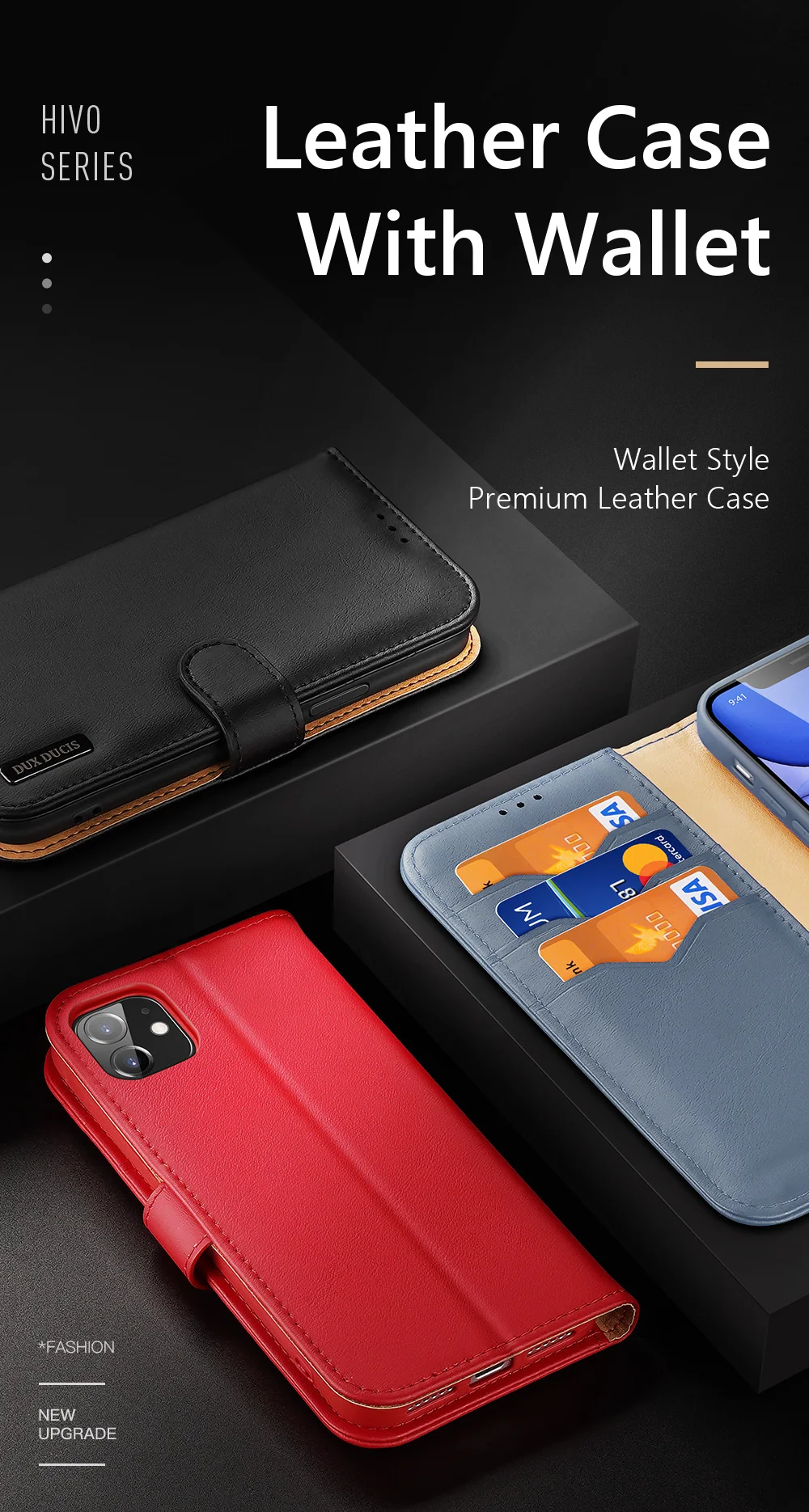 DUX DUCIS Hivo Series Split Leather Wallet Adjustable Stand Cover Flip Case for iPhone 11 - Blue-Cellmalls