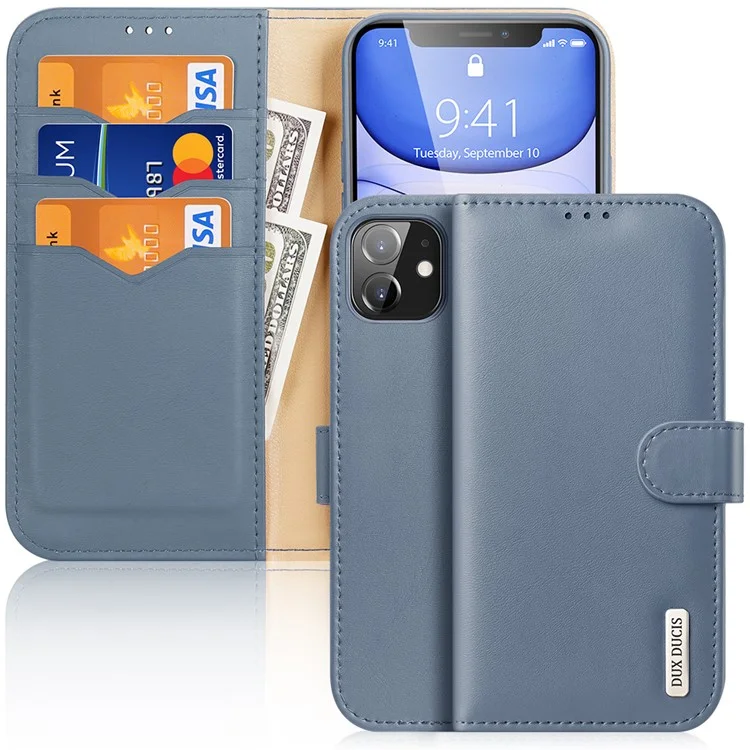 DUX DUCIS Hivo Series Split Leather Wallet Adjustable Stand Cover Flip Case for iPhone 11 - Blue-Cellmalls
