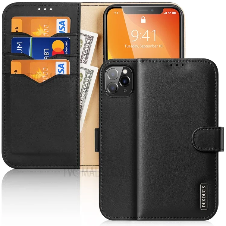 DUX DUCIS Hivo Series Split Leather Phone Wallet Stand Cover Flip Case for iPhone 11 Pro - Black-Cellmalls