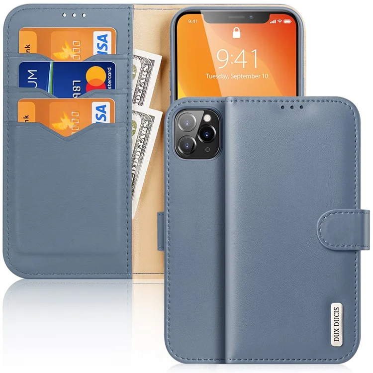 DUX DUCIS Hivo Series Split Leather Phone Wallet Stand Cover Flip Case for iPhone 11 Pro - Blue-Cellmalls