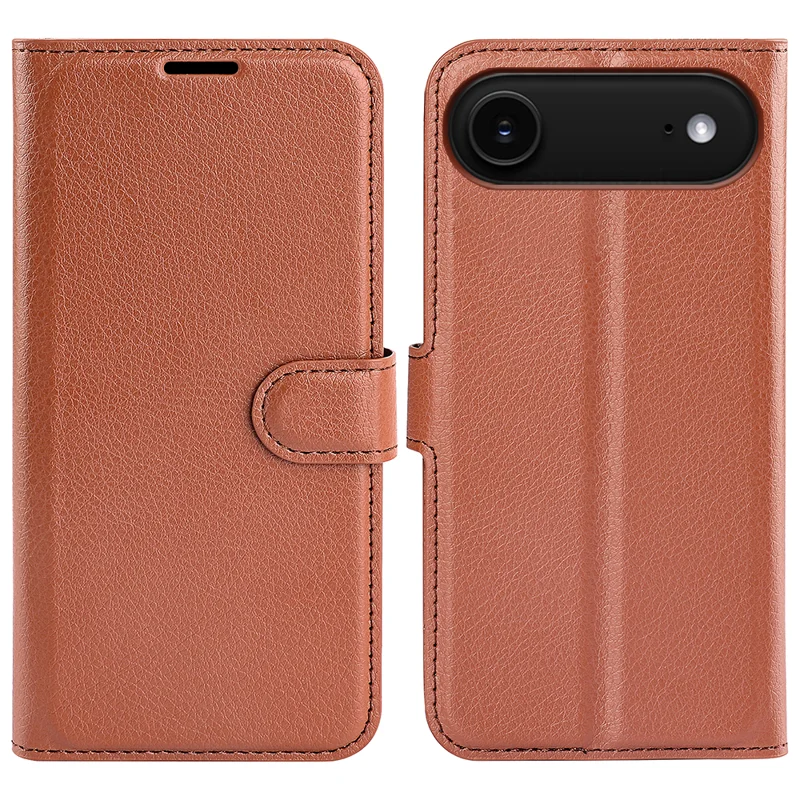 For iPhone 17 Air Case Litchi Texture Shockproof Leather Wallet Phone Cover - Black-Cellmalls