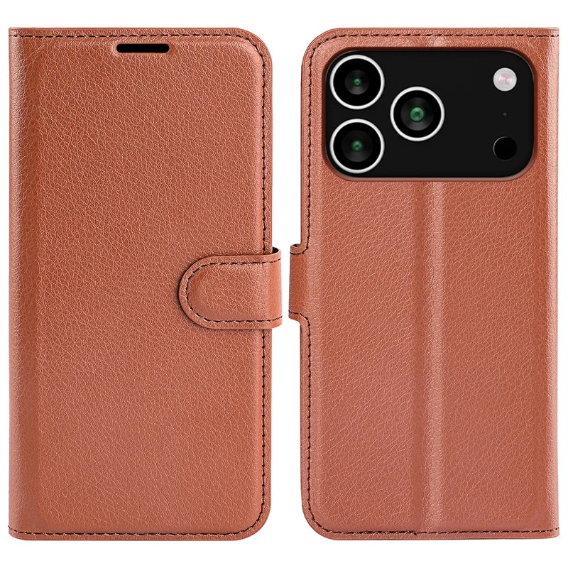 For iPhone 17 Pro Max Case Litchi Texture Shockproof Leather Wallet Phone Cover - Black-Cellmalls