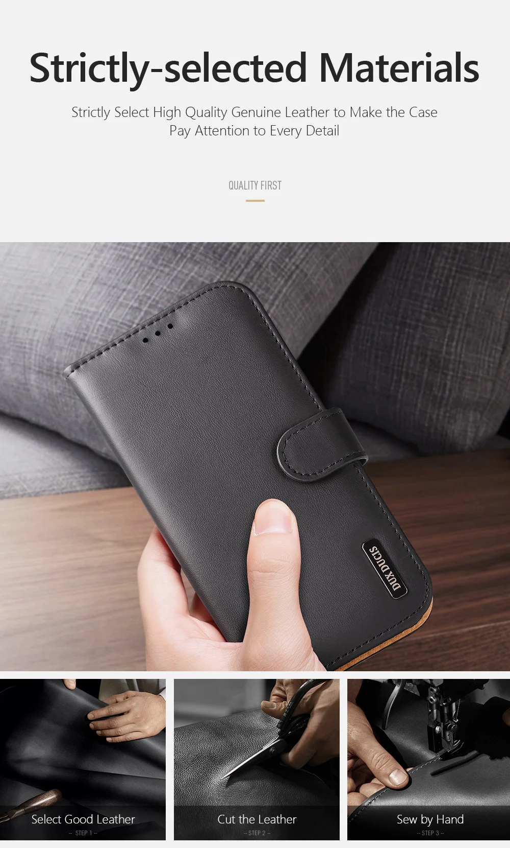 DUX DUCIS Hivo Genuine Leather Phone Cover Flip Shell for iPhone 11 Pro Max - Black-Cellmalls