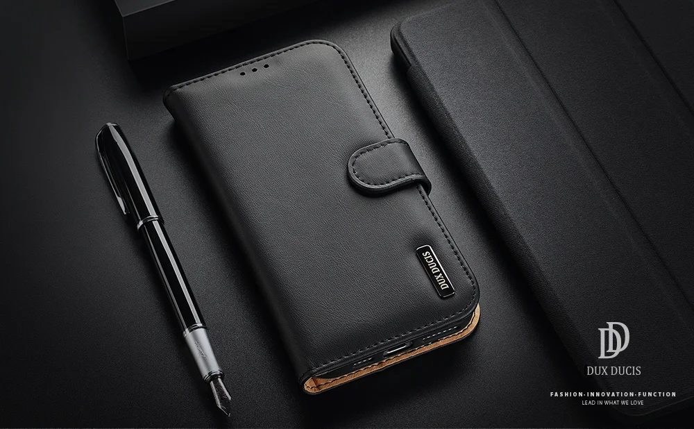 DUX DUCIS Hivo Genuine Leather Phone Cover Flip Shell for iPhone 11 Pro Max - Black-Cellmalls