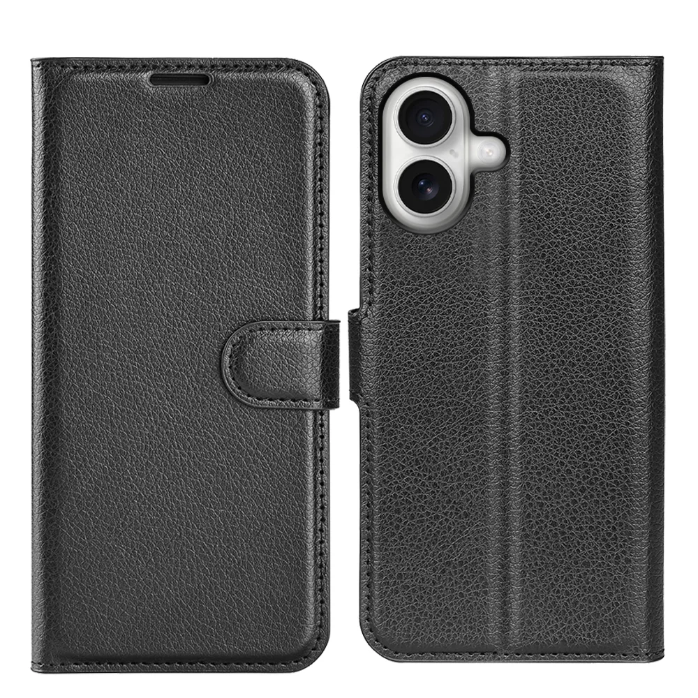 For iPhone 17 Case Litchi Texture Shockproof Leather Wallet Phone Cover - Black-Cellmalls