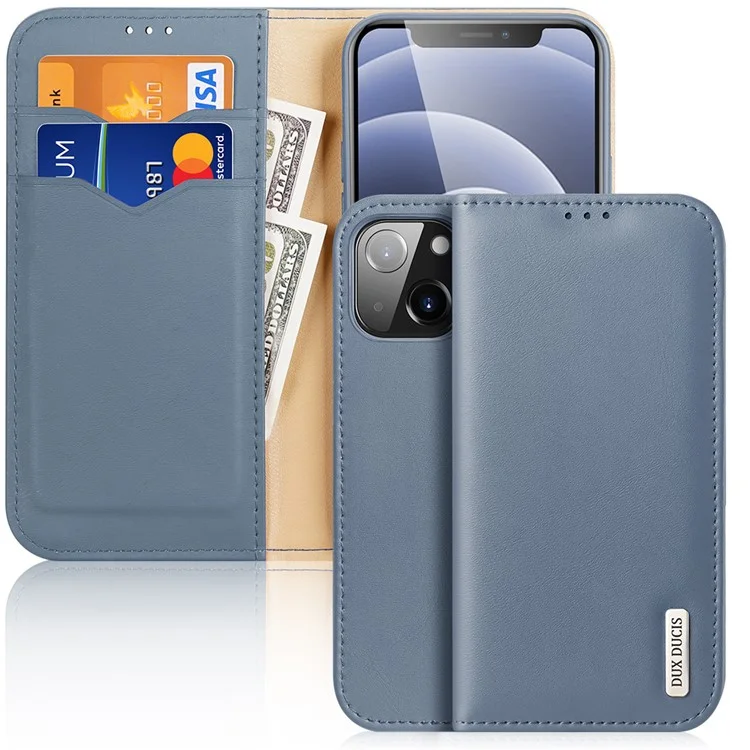 DUX DUCIS Hivo Series Shockproof Split Leather Phone Stand Case Wallet Protective Shell for iPhone 13 mini 5.4 inch - Baby Blue-Cellmalls