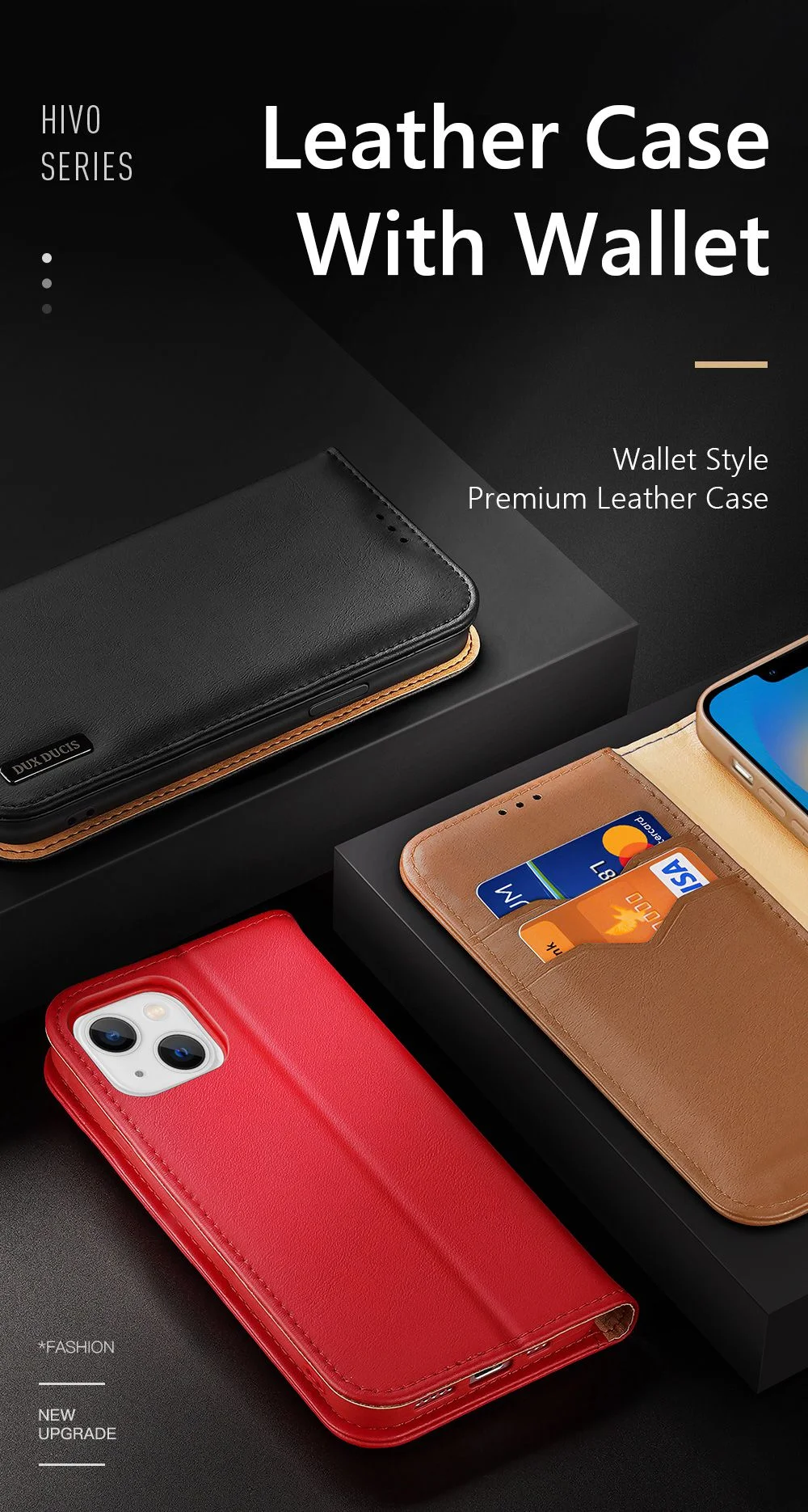 DUX DUCIS Hivo Series for iPhone 14 Shockproof Phone Wallet Case RFID Blocking Design Genuine Leather Folio Flip Cover Stand - Black-Cellmalls