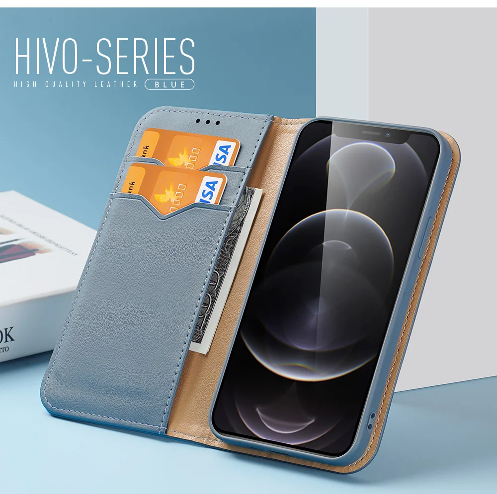 DUX DUCIS Hivo Series Split Leather Full Body Protection Wallet Phone Case Cover with Foldable Stand for iPhone 13 Pro 6.1 inch - Baby Blue-Cellmalls
